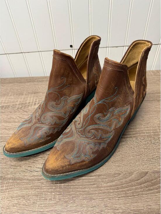 Circle G Shoes - Circle G Women's 8 Ankle Boots Turquoise & Cognac Western Wear Cowgirl Rodeo